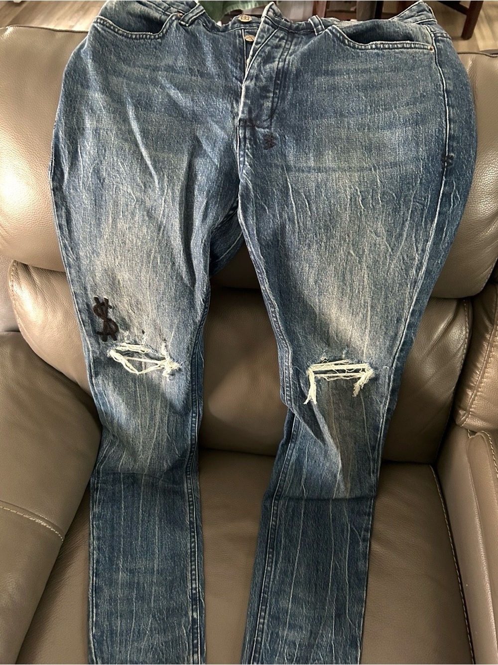 Ksubi Distressed Blue Straight Jeans